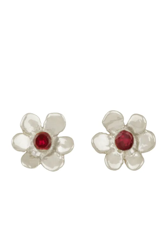 Mini Daisy Studs in Sterling Silver - Ruby sold by Mondo Mondo