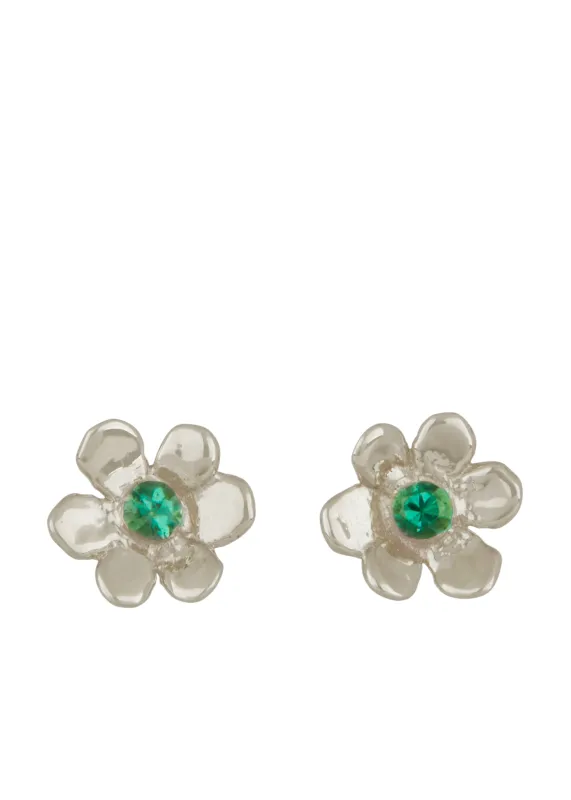 Mini Daisy Studs in Sterling Silver - Emerald sold by Mondo Mondo
