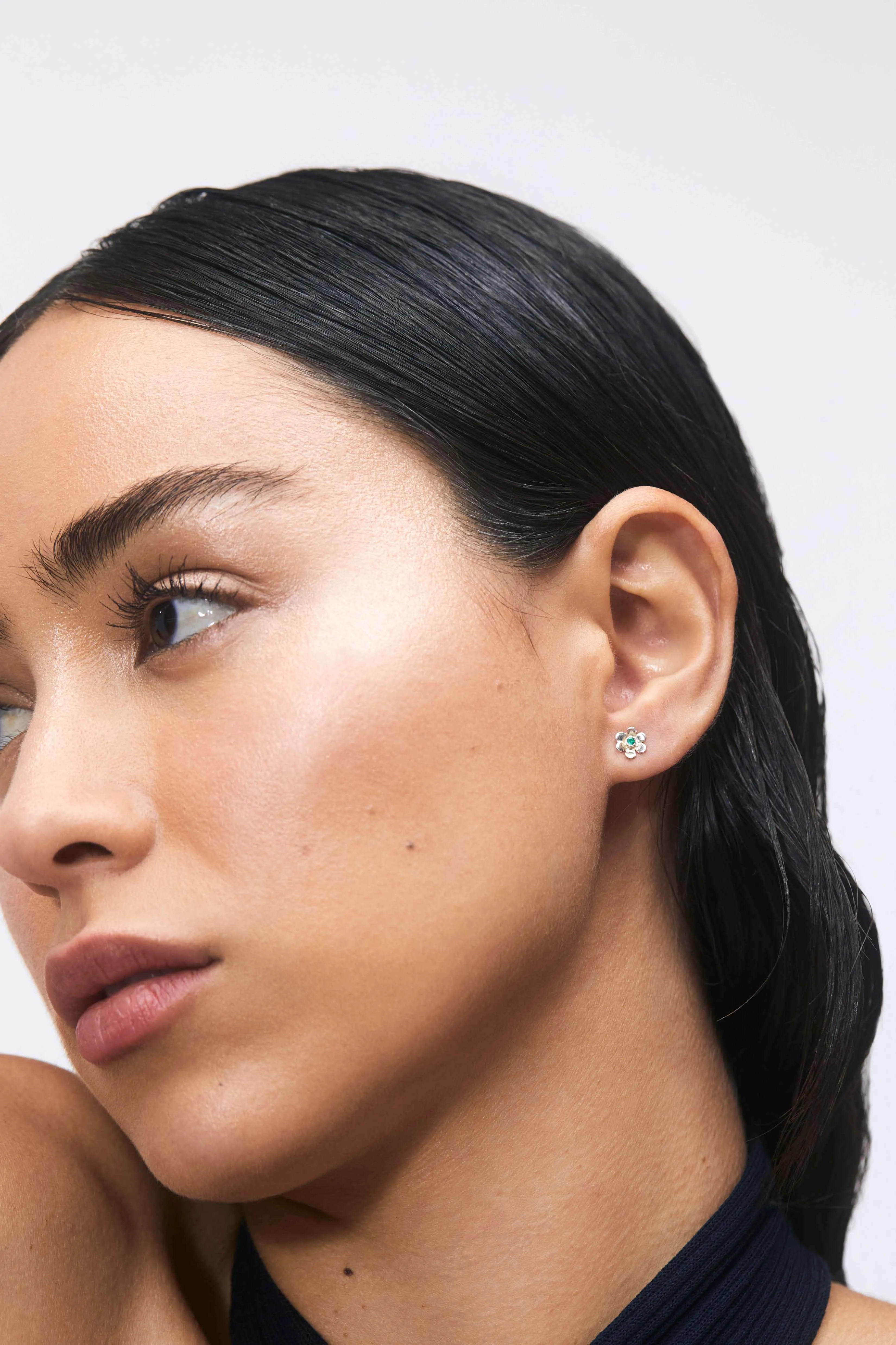 Mini Daisy Studs in Sterling Silver - Emerald sold by Mondo Mondo product image thumbnail 3