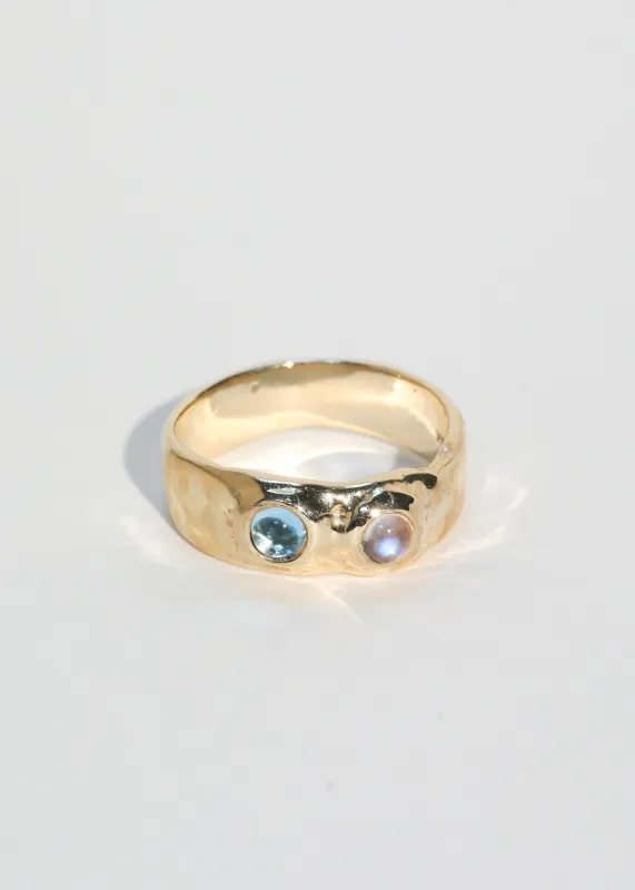 Archive Felt Ring Divine 14k - Moonstone & Blue Topaz made by Mondo Mondo