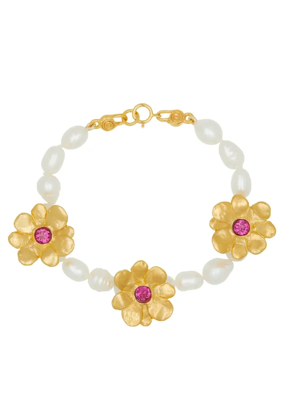 Archive Daisy Pearl Bracelet - Fuchsia made by Mondo Mondo