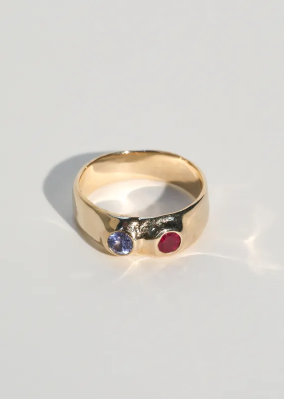 Archive Felt Ring Divine in 14k - Faceted Ruby & Sapphire made by Mondo Mondo