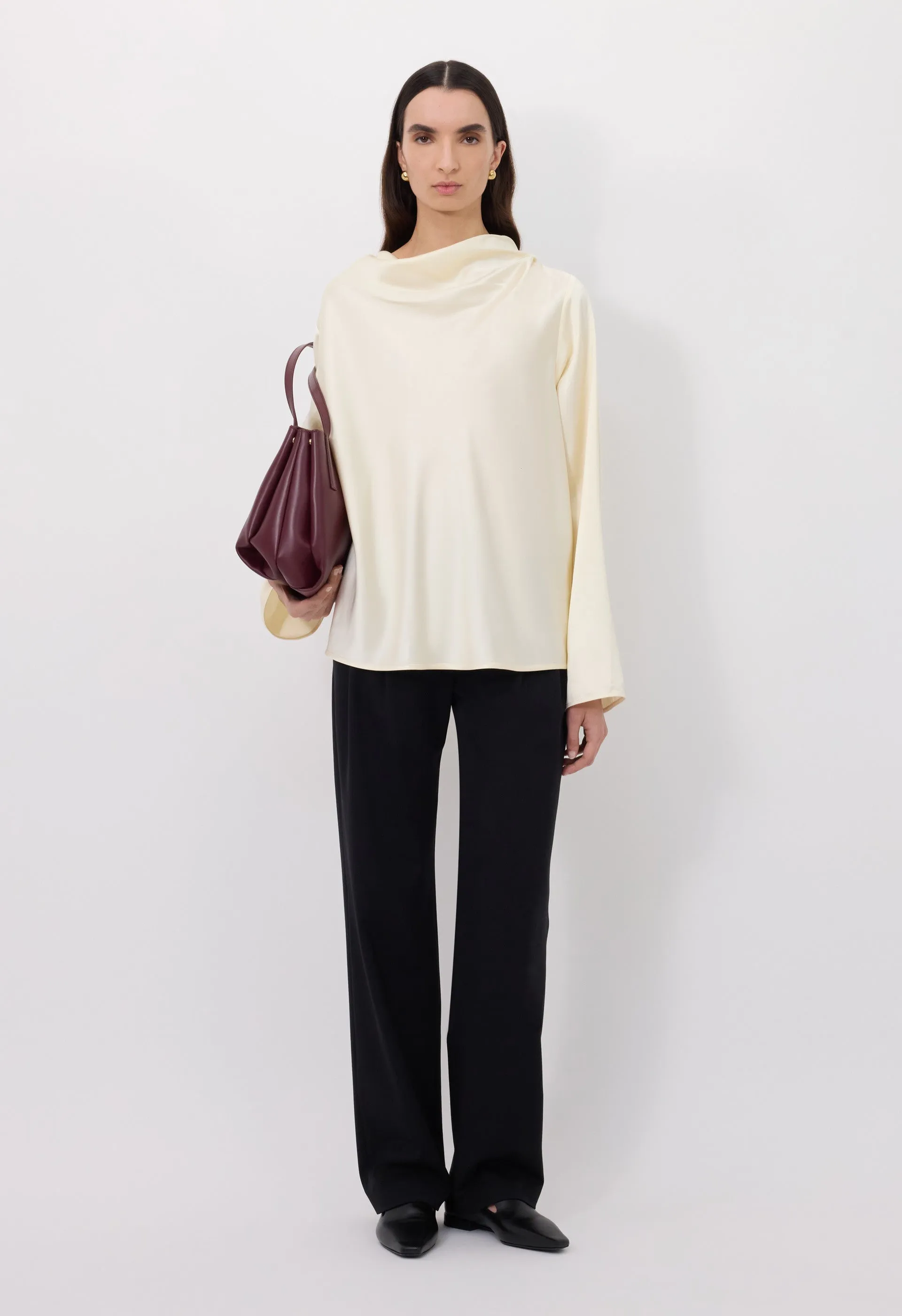 RIDDY Draped satin blouse sold by Loulou De Saison