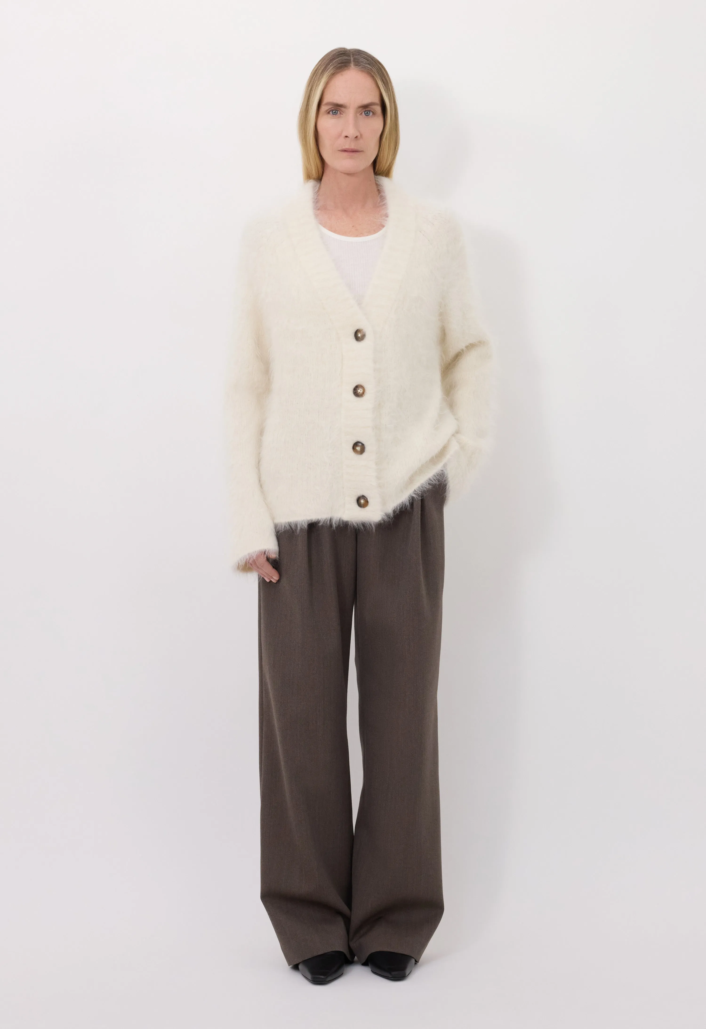 LYNN Hairy alpaca cardigan sold by Loulou De Saison