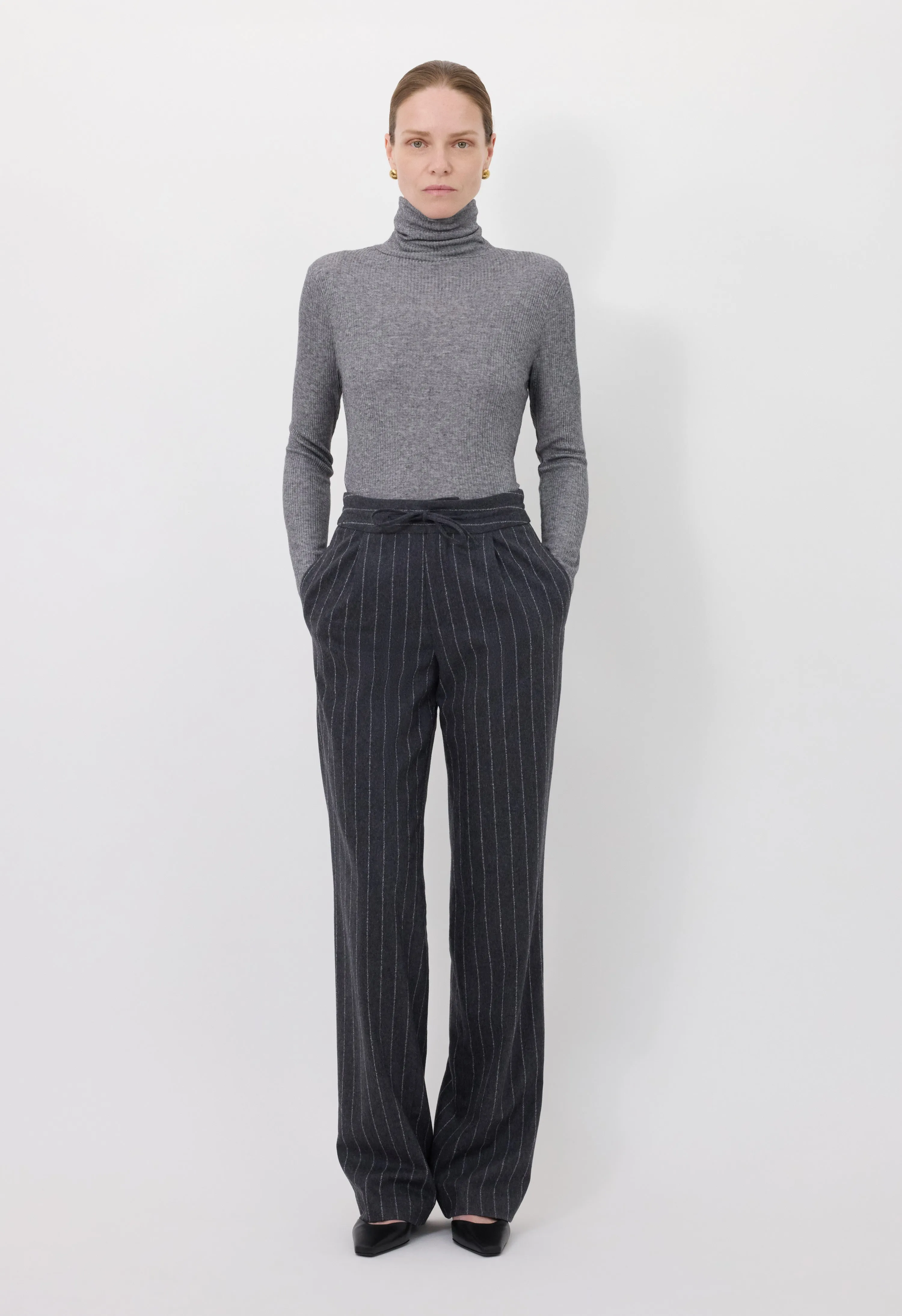 LIZZIE Stripped flannel trousers sold by Loulou De Saison