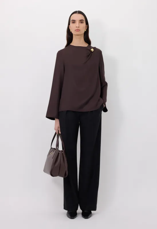 AZAE Draped silk top with metallic ornament sold by Loulou De Saison