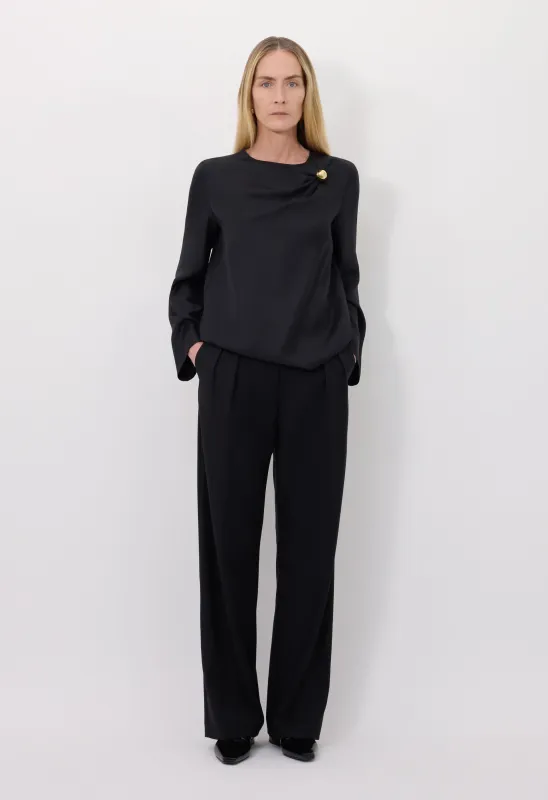 AZAE Draped silk top with metallic ornament sold by Loulou De Saison