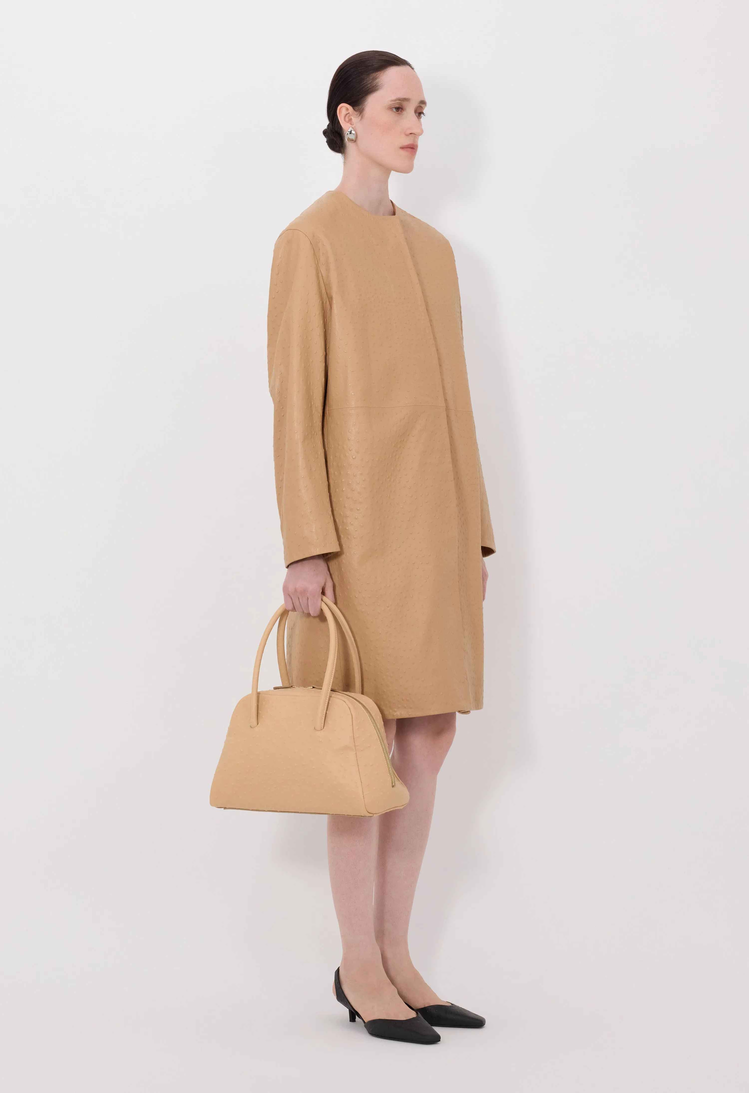 YARI Ostrich-effect leather coat sold by Loulou De Saison product image thumbnail 3