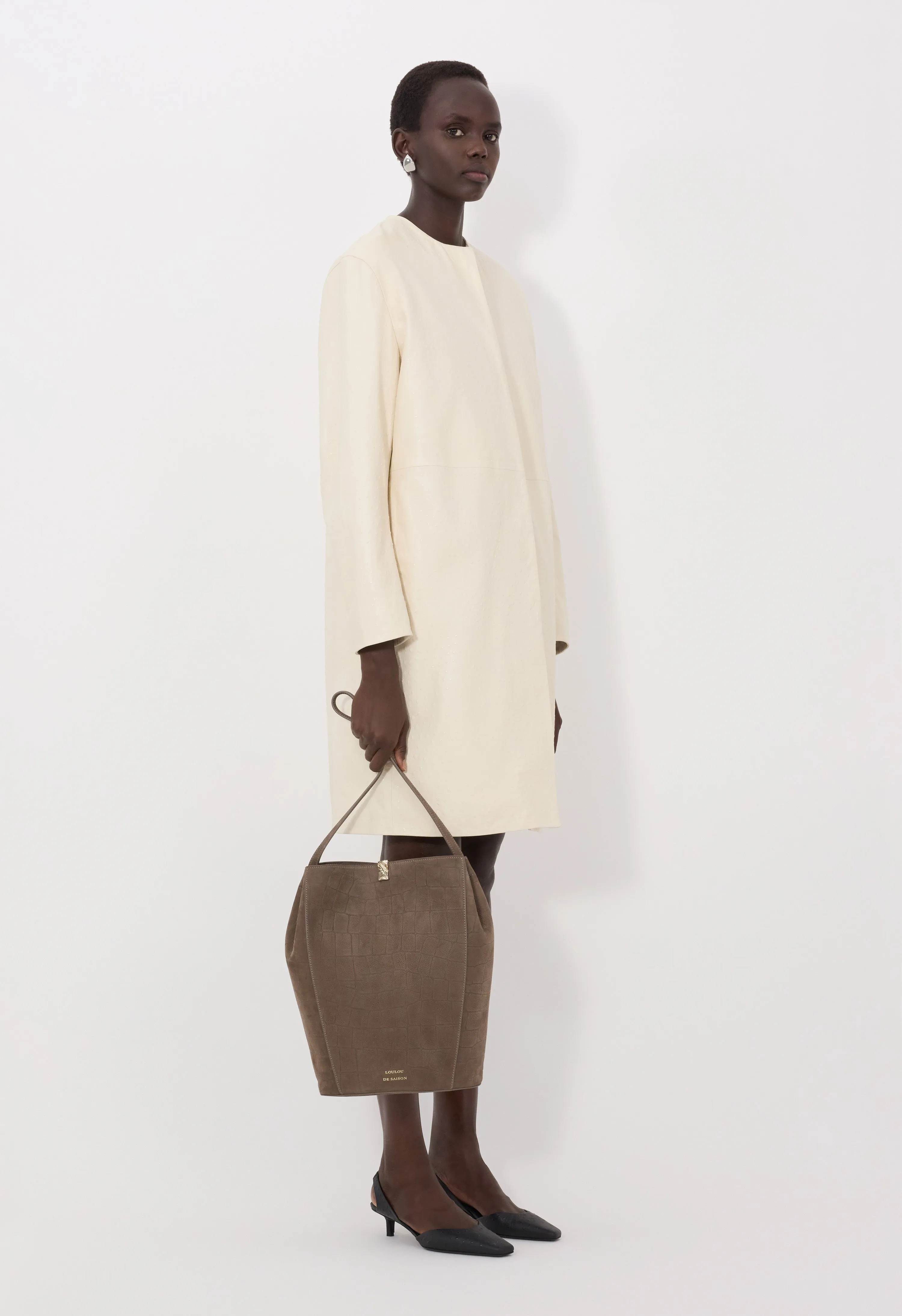 YARI Ostrich-effect leather coat sold by Loulou De Saison product image thumbnail 2