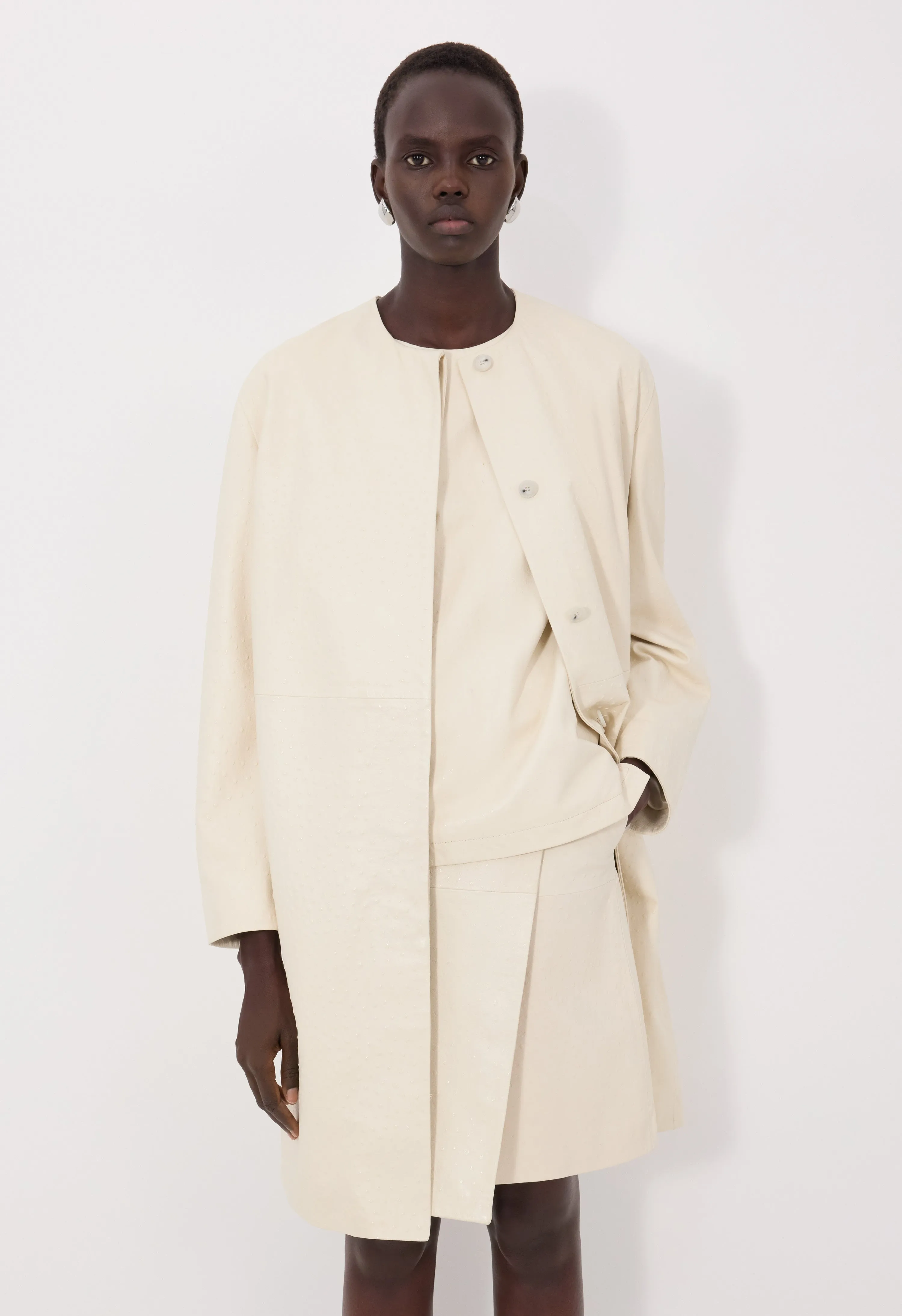 YARI Ostrich-effect leather coat sold by Loulou De Saison product image thumbnail 3