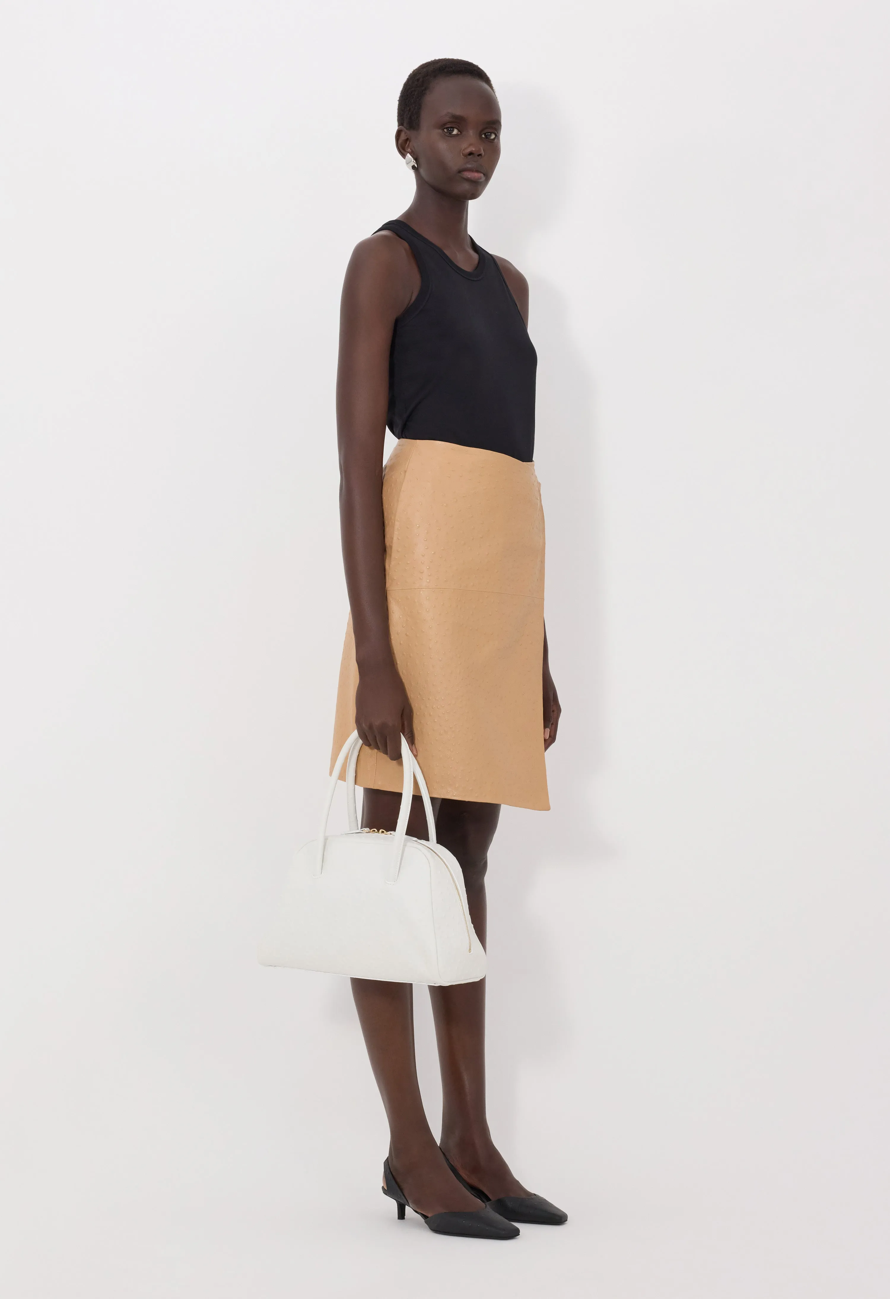 GORA Ostrich-effect leather wrap skirt sold by Loulou De Saison product image thumbnail 3