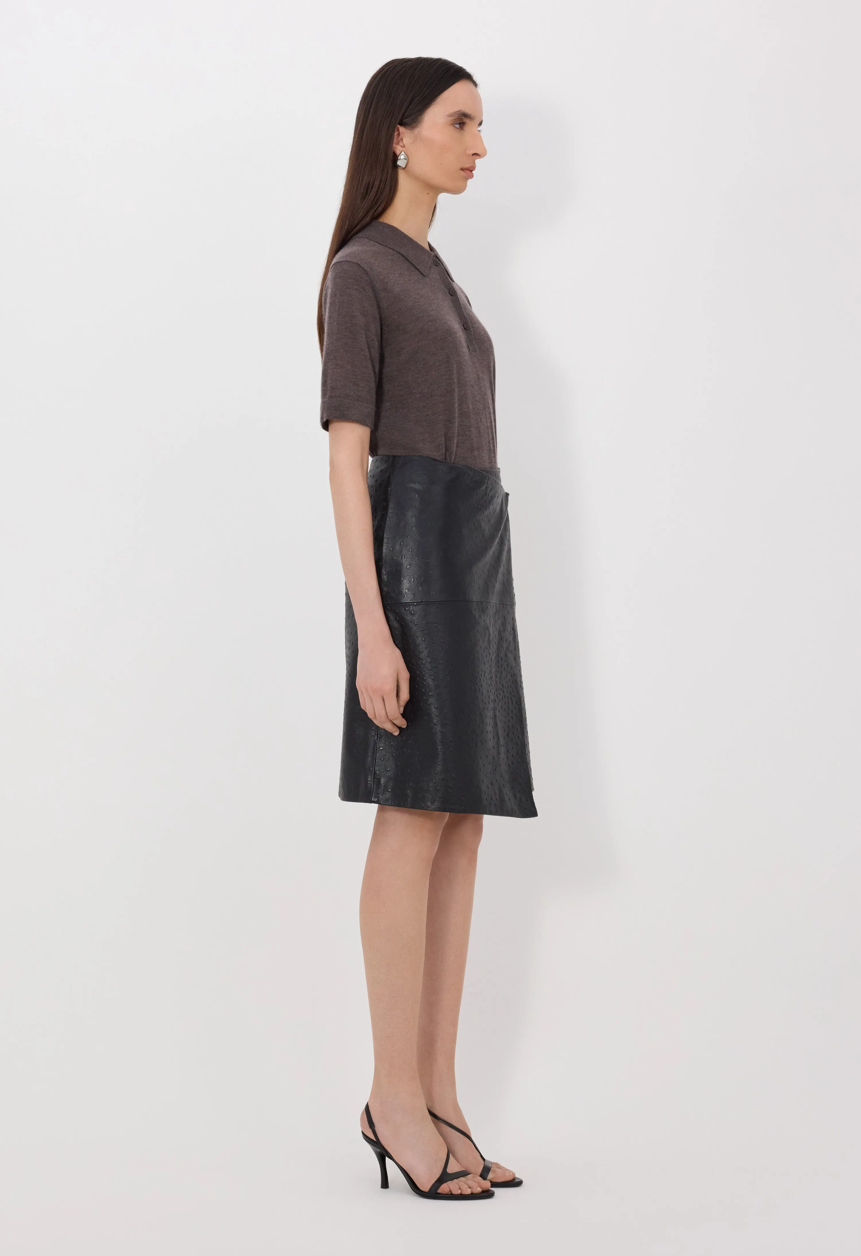 GORA Ostrich-effect leather wrap skirt sold by Loulou De Saison product image thumbnail 3