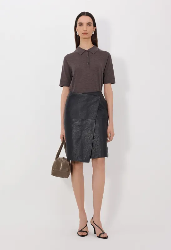 GORA Ostrich-effect leather wrap skirt made by Loulou De Saison