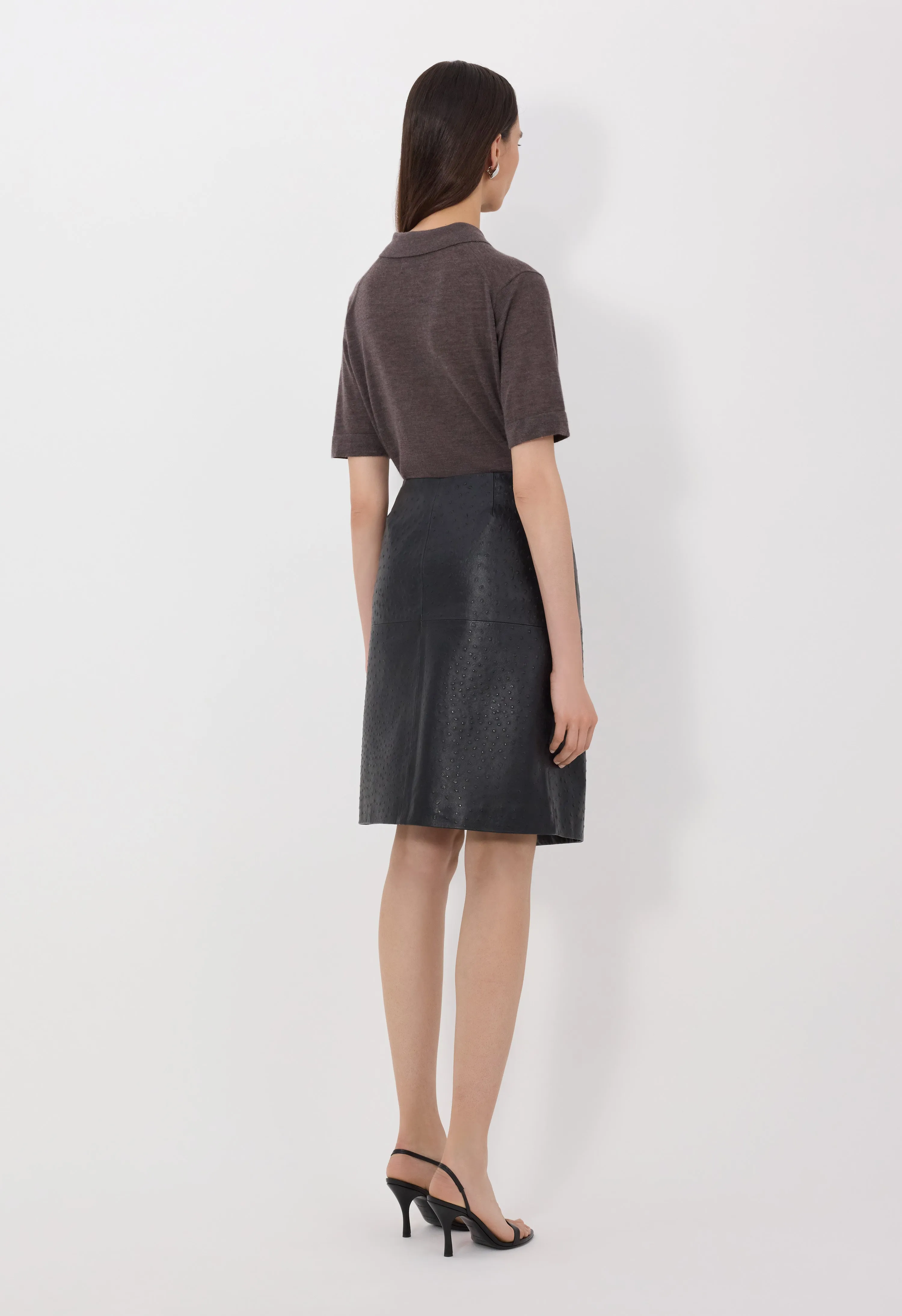GORA Ostrich-effect leather wrap skirt sold by Loulou De Saison product image thumbnail 5
