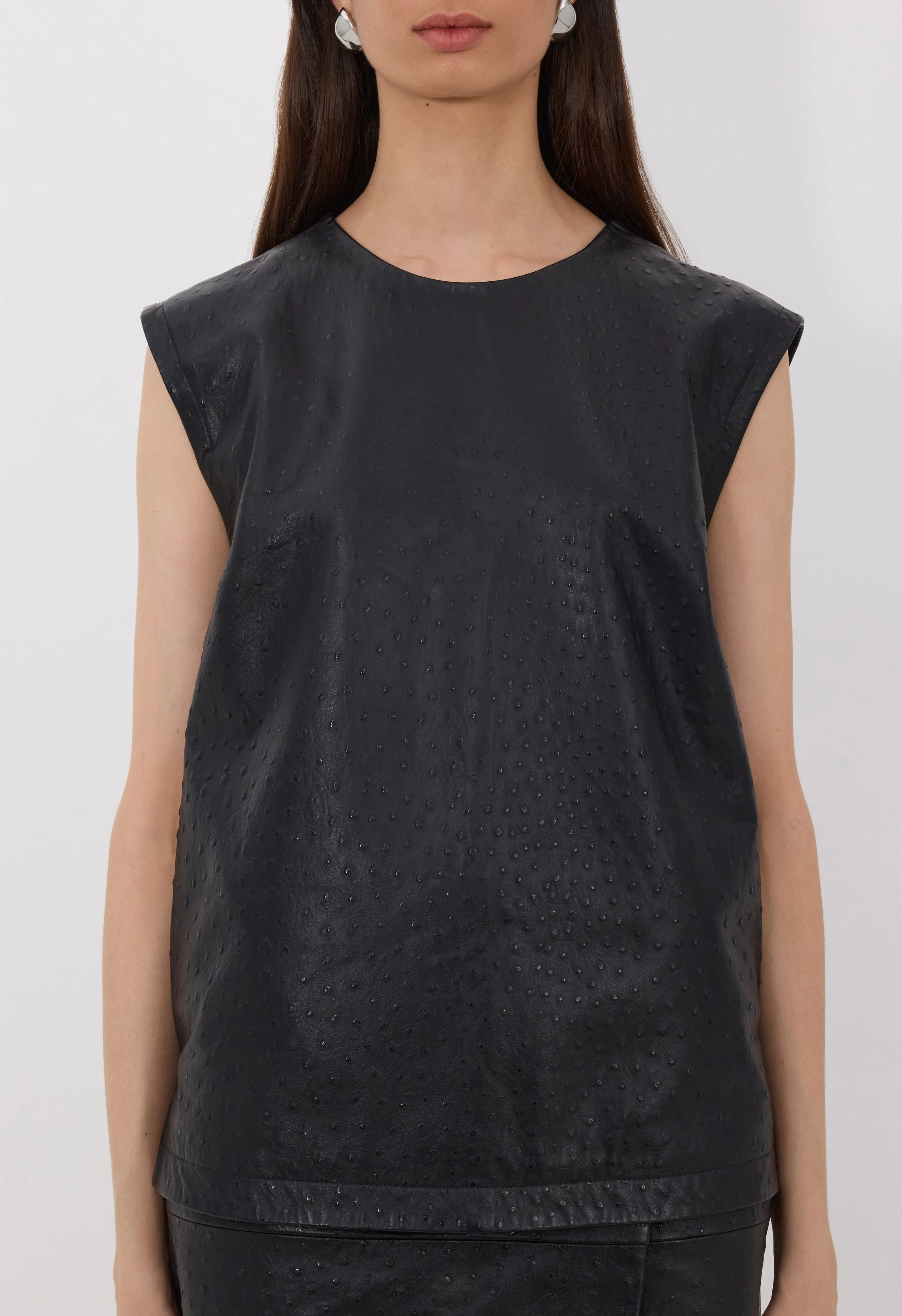 FIZA Ostrich-effect leather top sold by Loulou De Saison product image thumbnail 4