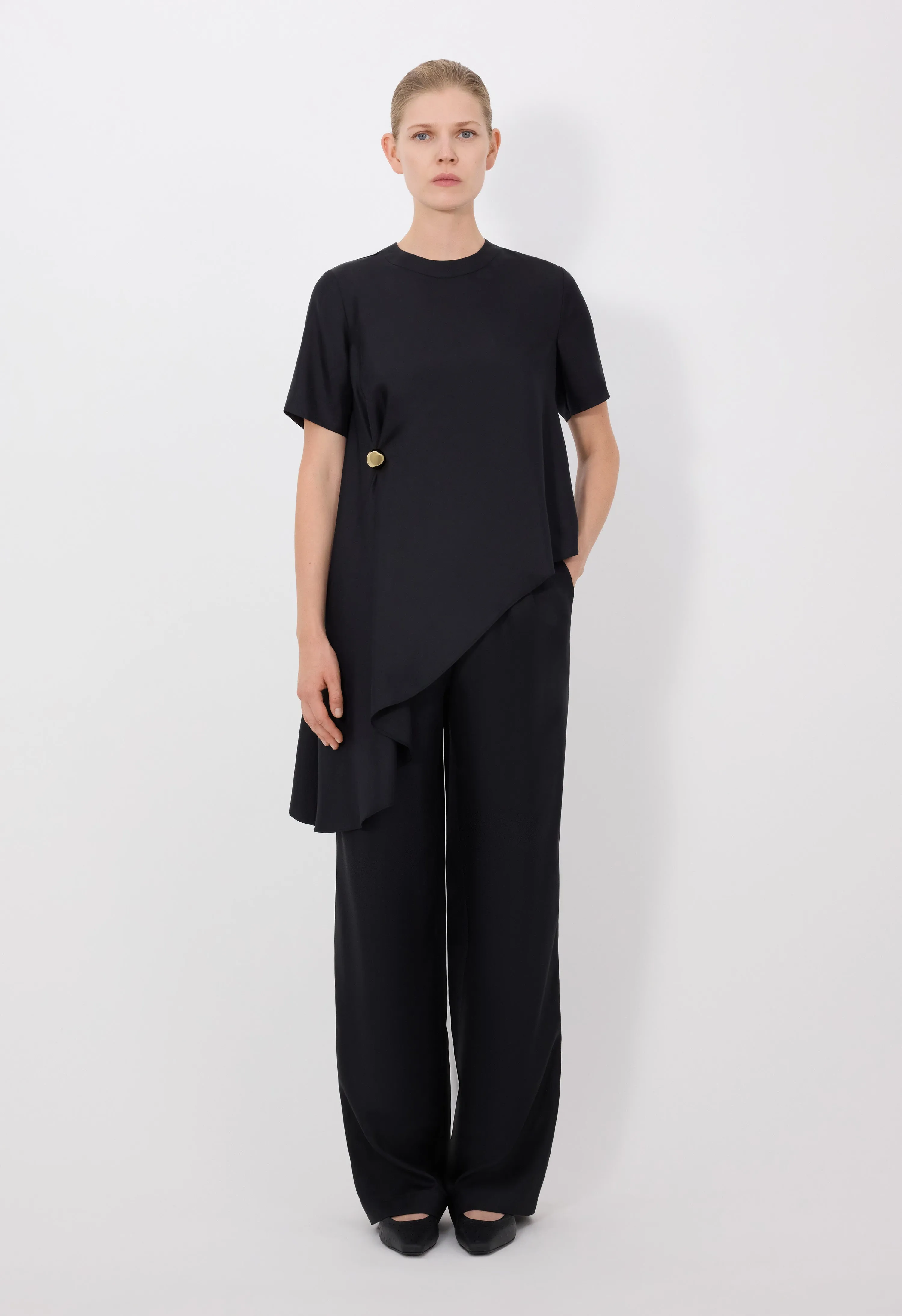 MADEA Asymmetric silk twill top sold by Loulou De Saison