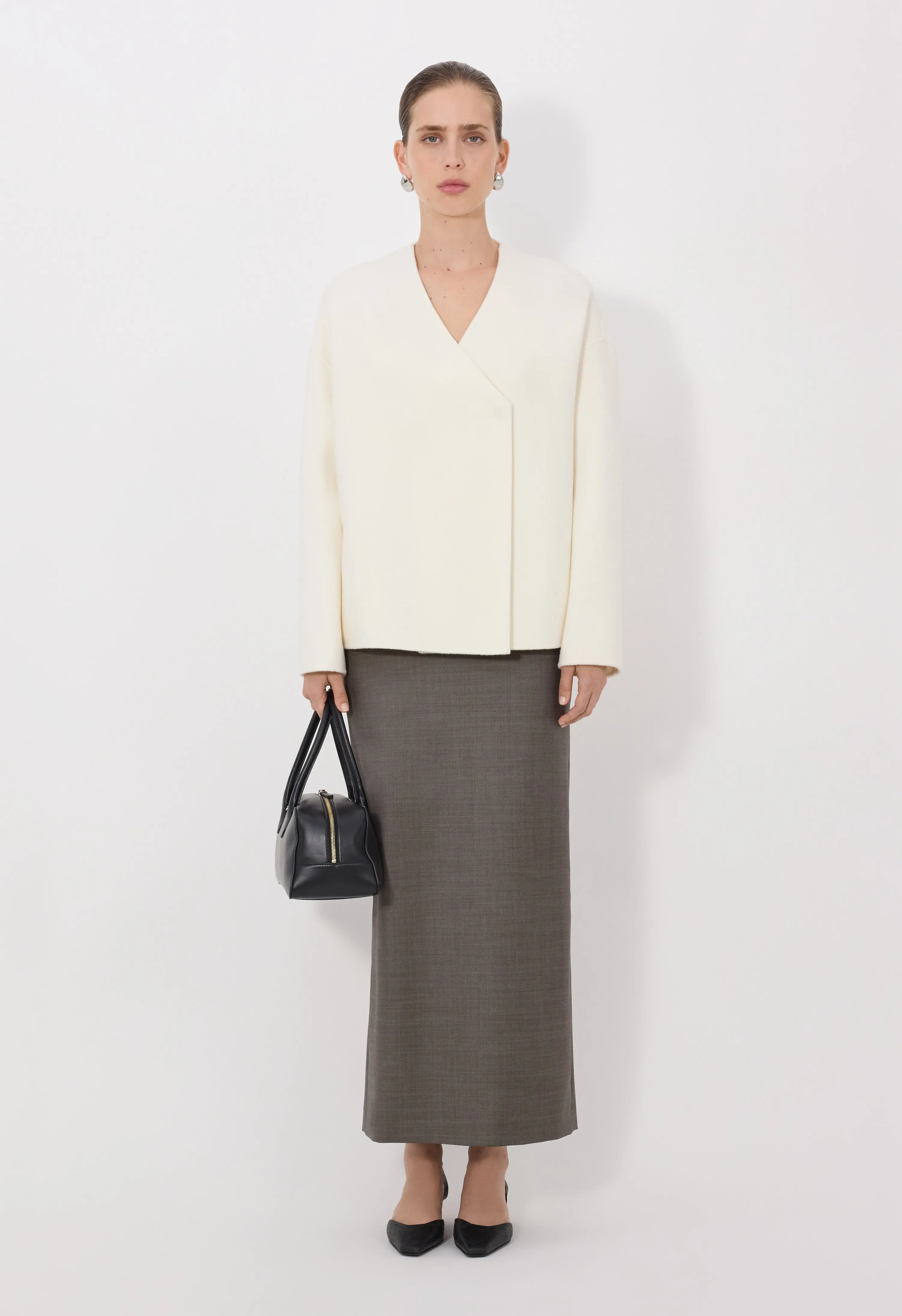 MAARA Asymmetric wool cashmere drap jacket sold by Loulou De Saison