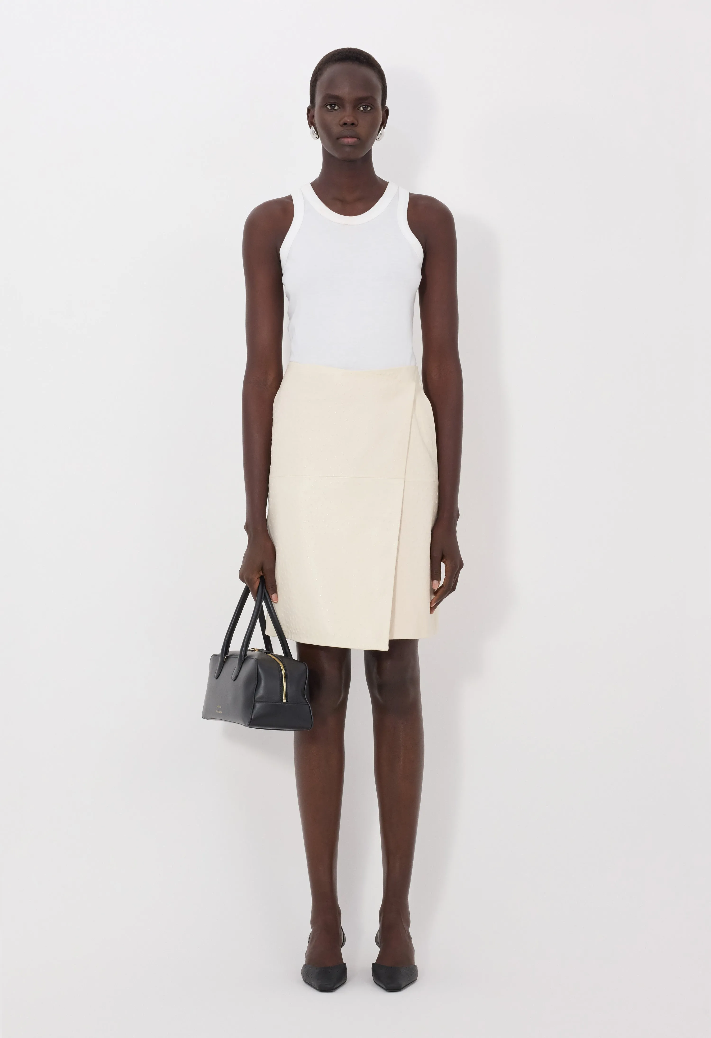 GORA Ostrich-effect leather wrap skirt sold by Loulou De Saison