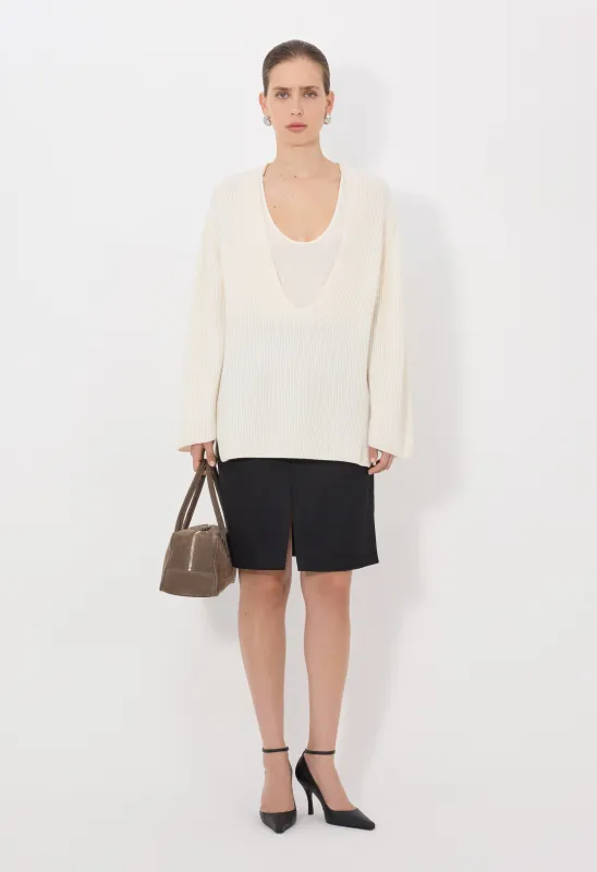 GABE U neck ribbed cashmere sweater made by Loulou De Saison