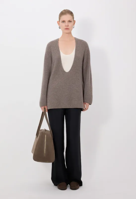 GABE U neck ribbed cashmere sweater made by Loulou De Saison