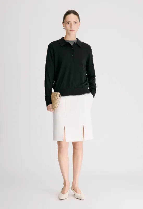 MILES Long-sleeve fine knit polo top made by Loulou De Saison