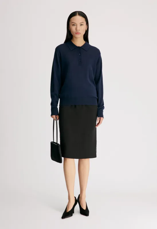 MILES Long-sleeve fine knit polo top made by Loulou De Saison