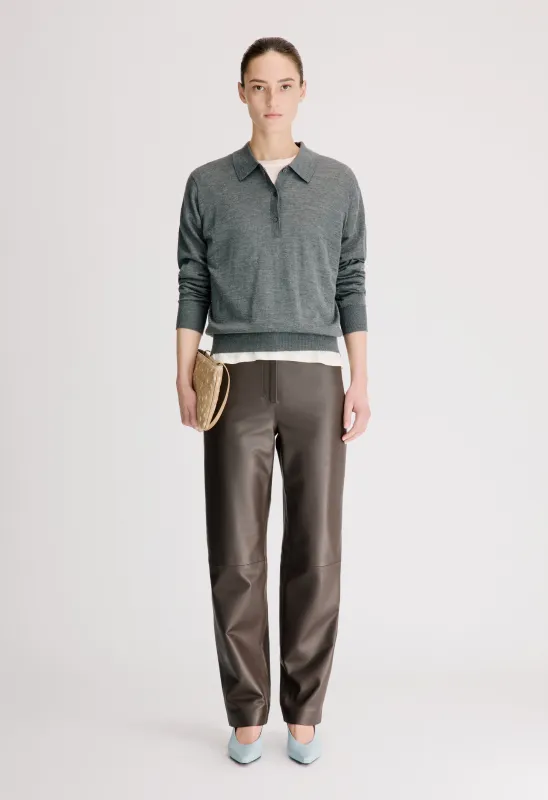 MILES Long-sleeve fine knit polo top made by Loulou De Saison