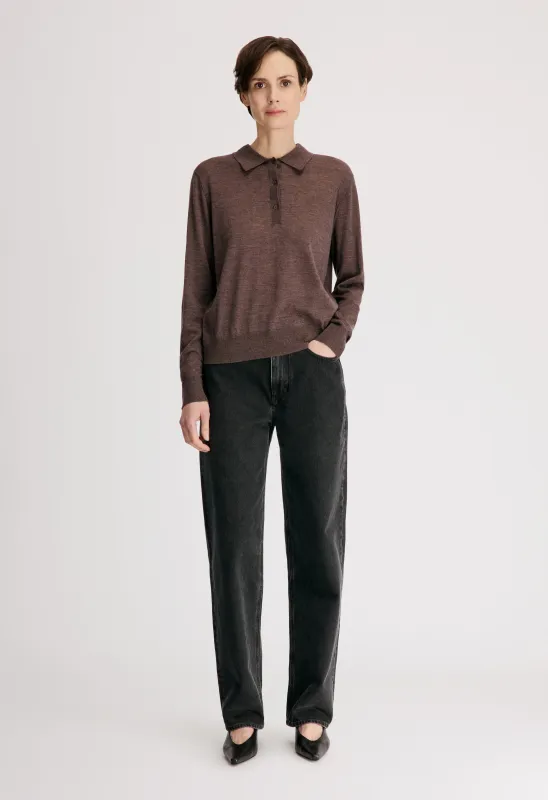 MILES Long-sleeve fine knit polo top made by Loulou De Saison