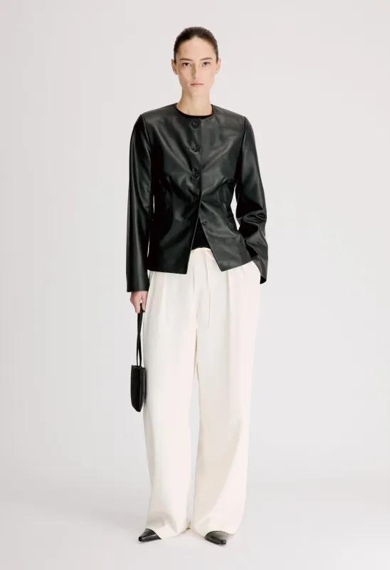 ADEA Collarless leather jacket made by Loulou De Saison