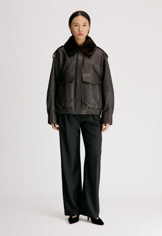 RUSSO Leather bomber with shearling collar made by Loulou De Saison