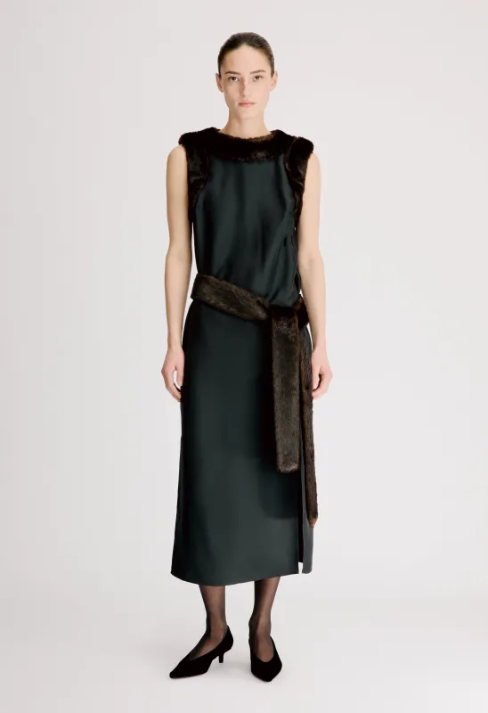 LUCA Silk twill and faux fur dress made by Loulou De Saison