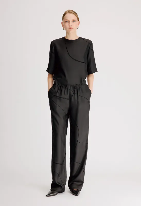 VIKI Elasticated silk twill trousers made by Loulou De Saison