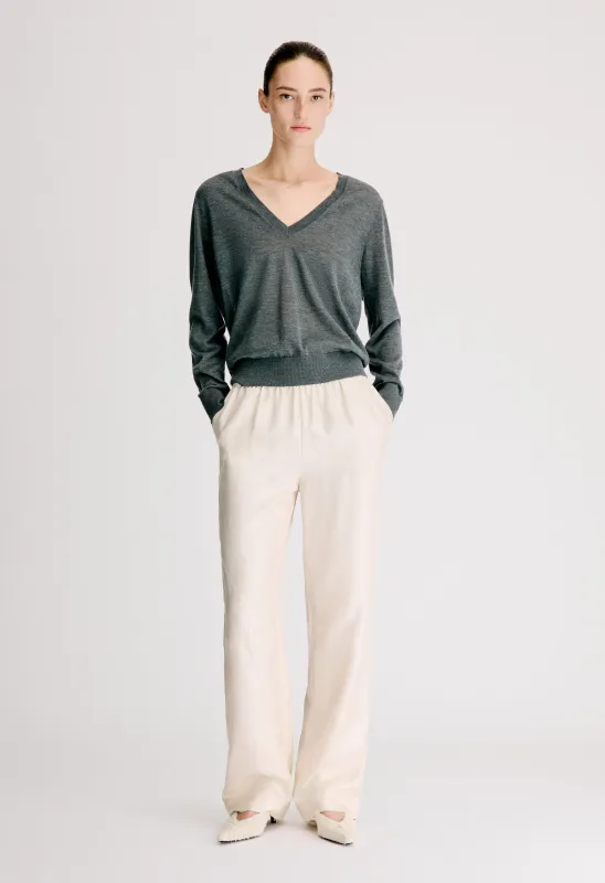 VIKI Elasticated silk twill trousers made by Loulou De Saison