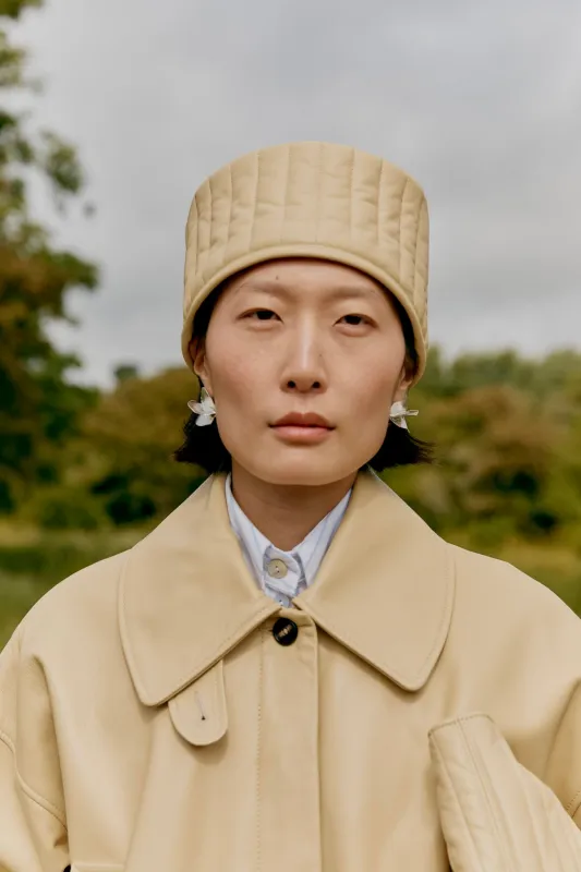 QUILTED LEATHER PILLBOX HAT made by Cawley