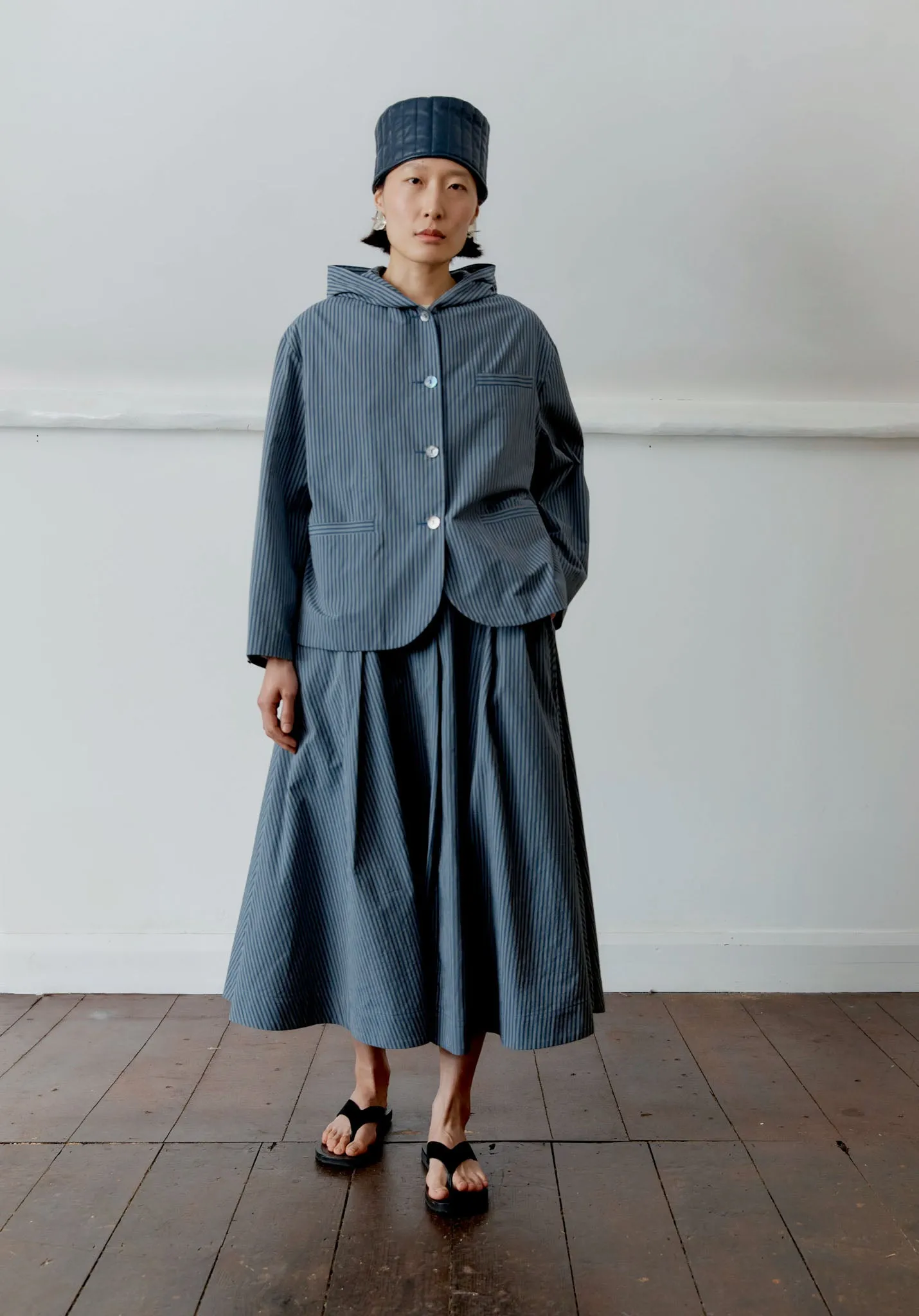 JAPANESE WASHED TYPEWRITER COTTON REEVA HOODED SHIRT sold by Cawley product image thumbnail 3