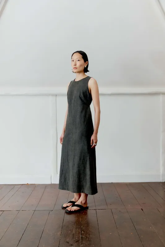JAPANESE COTTON/LINEN DYED BACK SATIN ERIKA DRESS made by Cawley