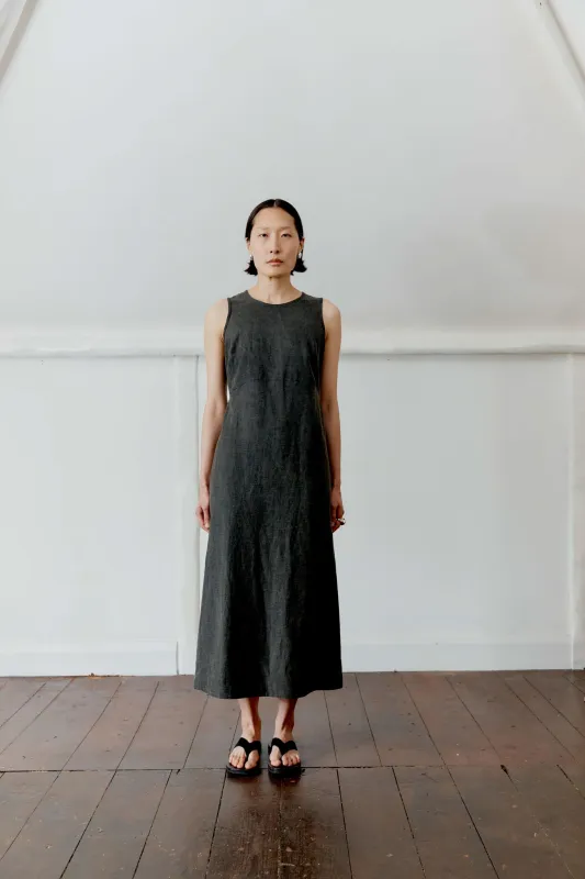 JAPANESE COTTON/LINEN DYED BACK SATIN ERIKA DRESS made by Cawley