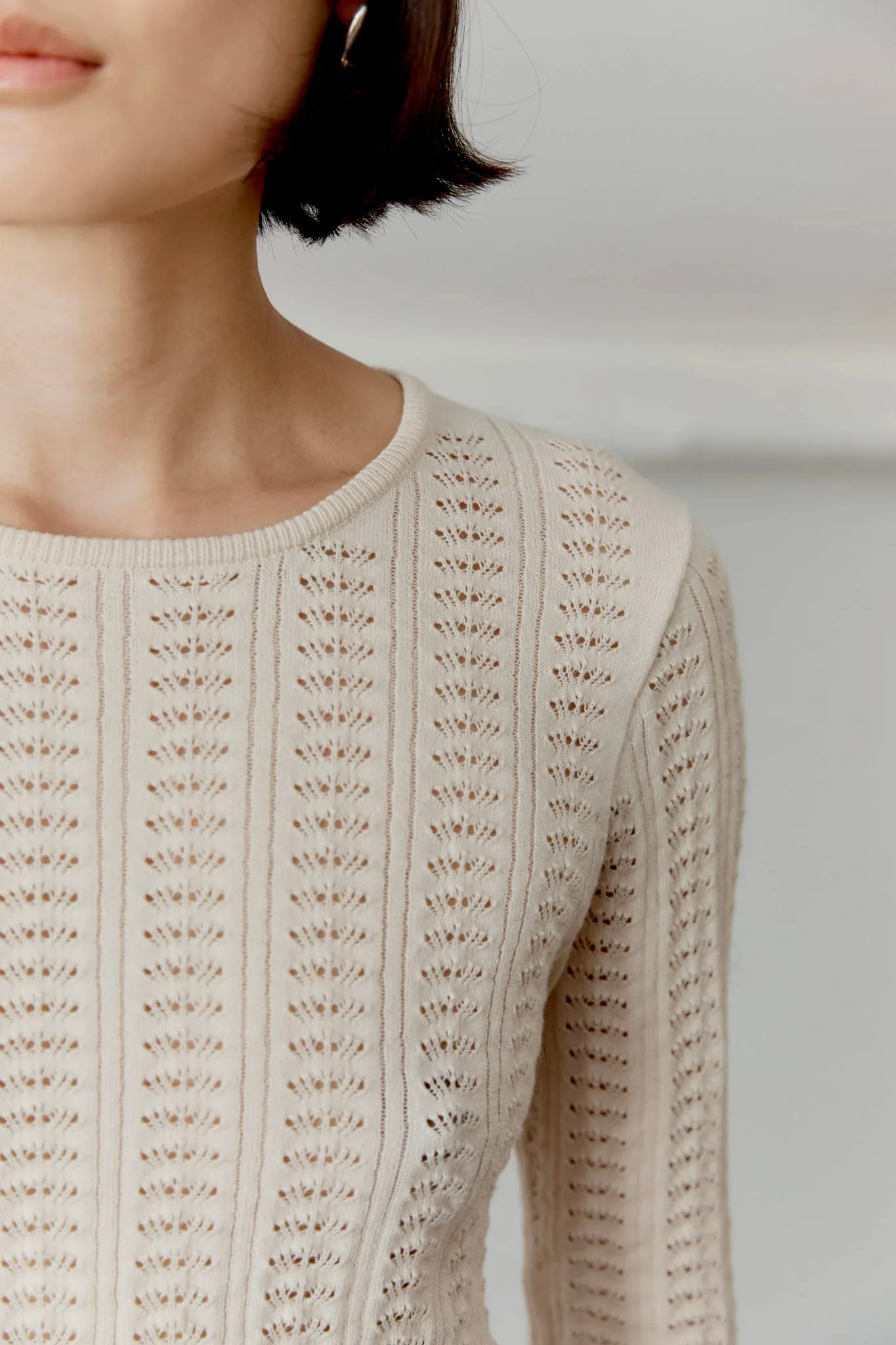 ORGANIC COMBED COTTON/CASHMERE POINTELLE LONG SLEEVE T-SHIRT sold by Cawley product image thumbnail 3