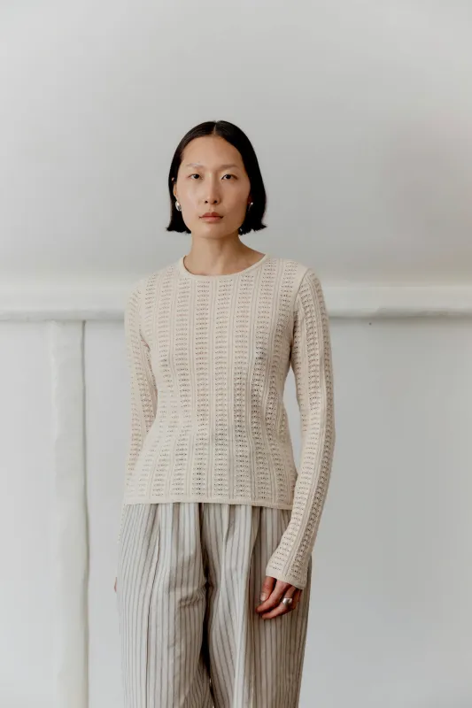 ORGANIC COMBED COTTON/CASHMERE POINTELLE LONG SLEEVE T-SHIRT sold by Cawley