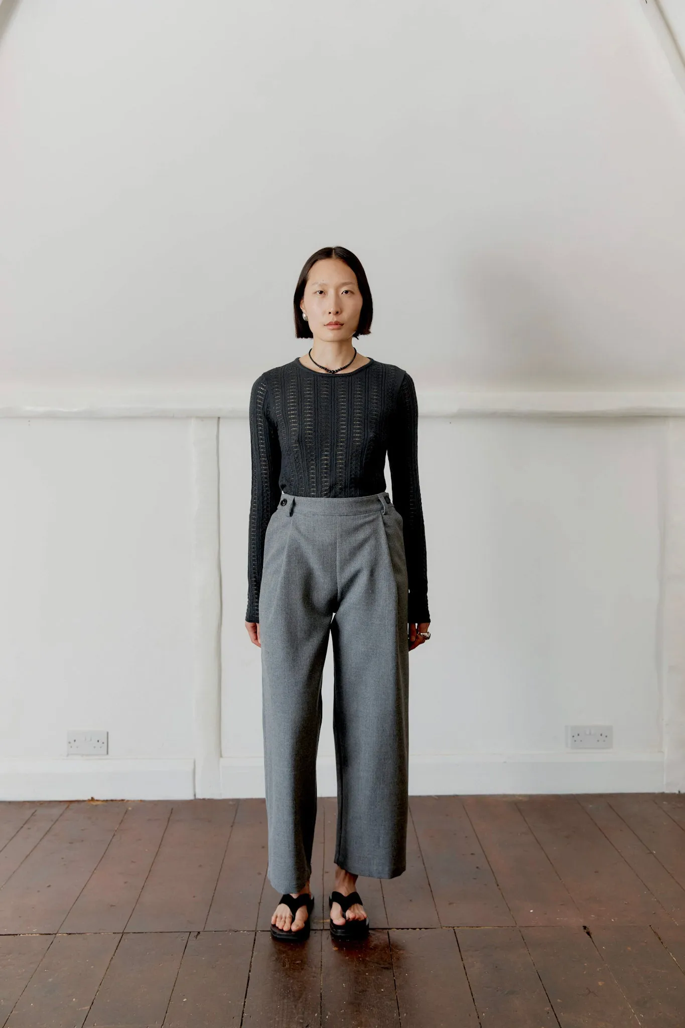 ORGANIC COMBED COTTON/CASHMERE BLEND POINTELLE LONG SLEEVE T-SHIRT sold by Cawley