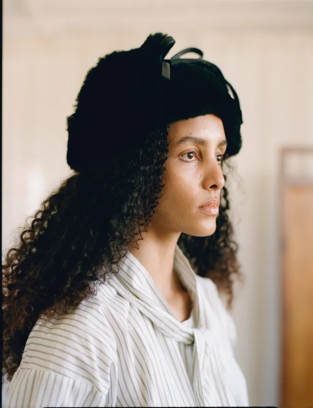 LEATHER BACK STRAIGHT HAIR TRAPPER HAT made by Cawley