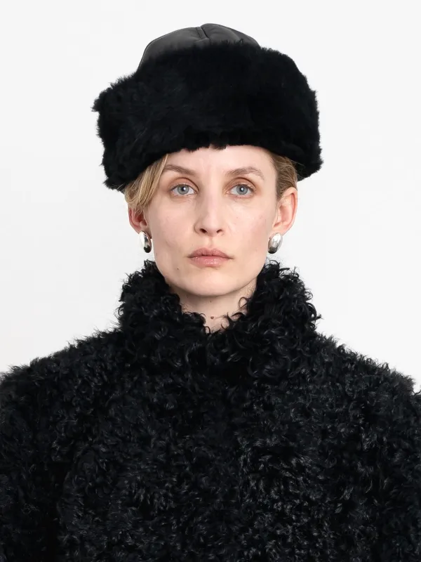 LEATHER BACK CURLY HAIR SHEEPSKIN CAP made by Cawley