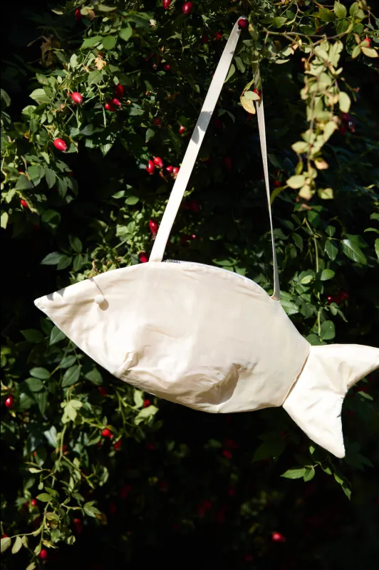 IVORY SILK DUPION FISH BAG made by Cawley