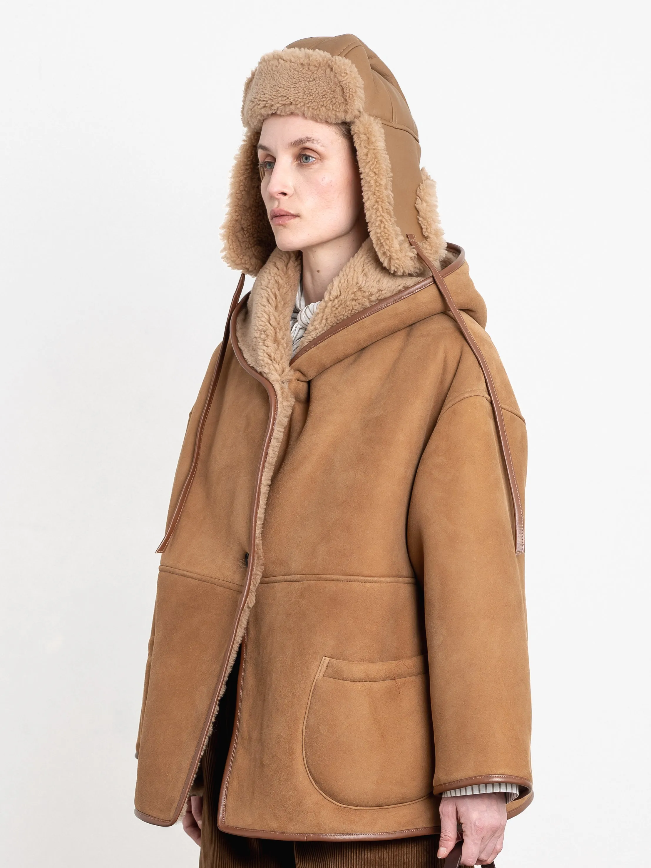 LEATHER BACK CURLY HAIR SHEEPSKIN TRAPPER HAT sold by Cawley product image thumbnail 2