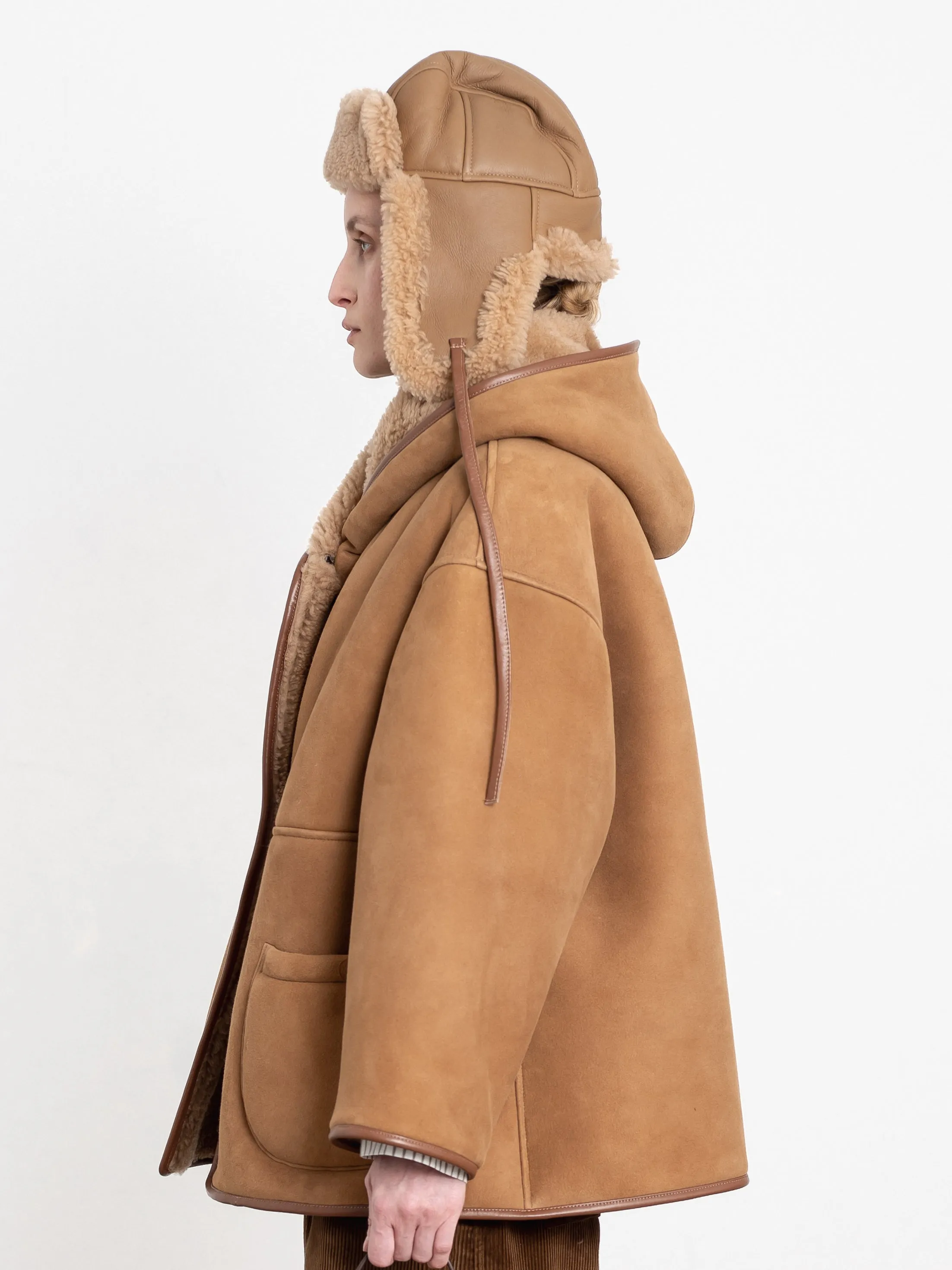 LEATHER BACK CURLY HAIR SHEEPSKIN TRAPPER HAT sold by Cawley product image thumbnail 3