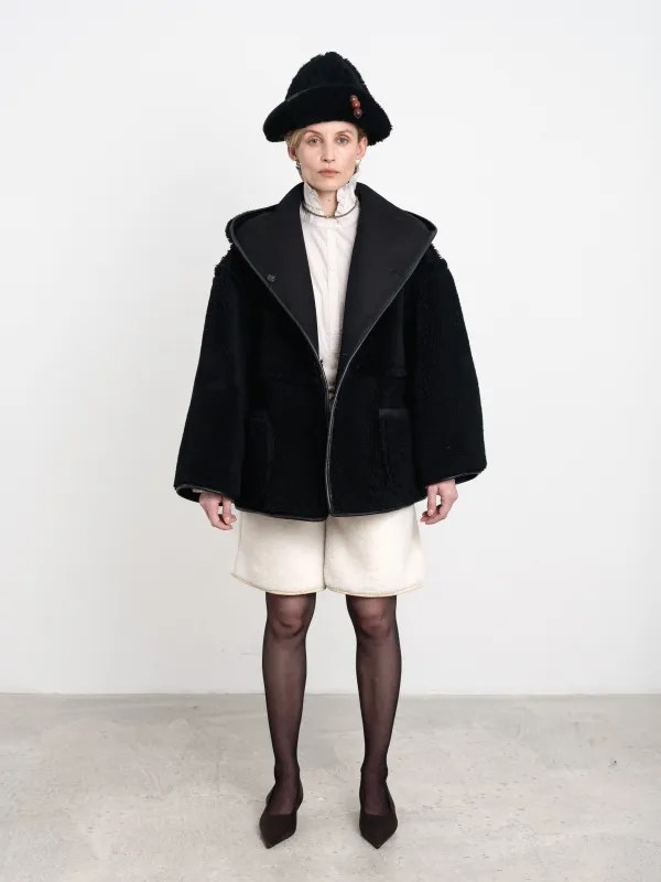 SUEDE BACK CURLY SHEEPSKIN REVERSIBLE HOLLAND COAT made by Cawley