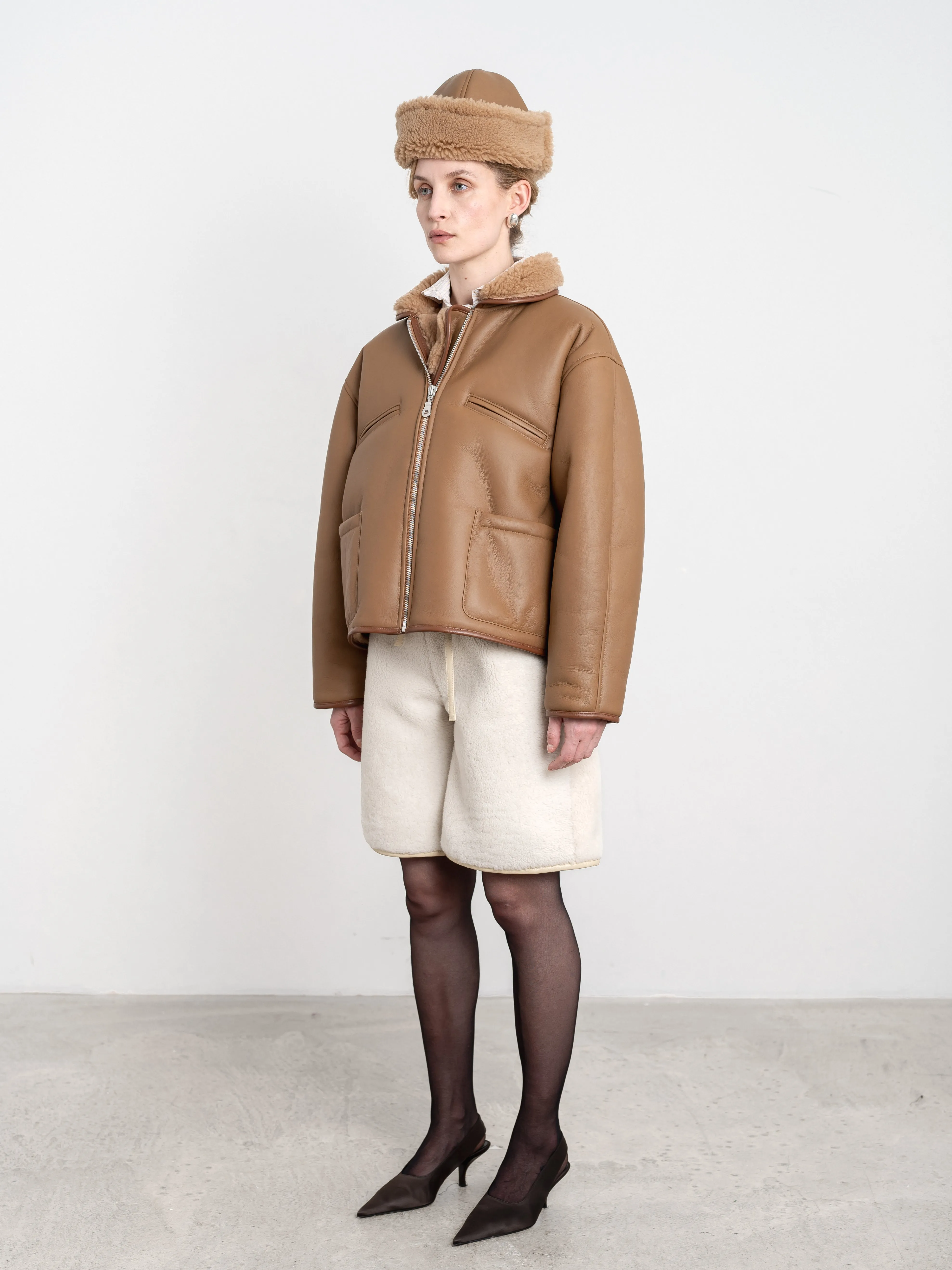 LEATHER BACK CURLY HAIR SHEEPSKIN FLYING JACKET sold by Cawley product image thumbnail 2