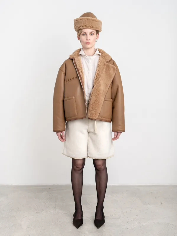 LEATHER BACK CURLY HAIR SHEEPSKIN FLYING JACKET sold by Cawley