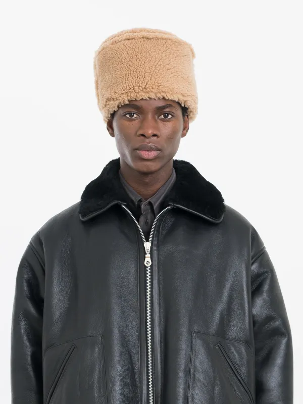 TAN LEATHER BACK CURLY HAIR PILLBOX HAT sold by Cawley