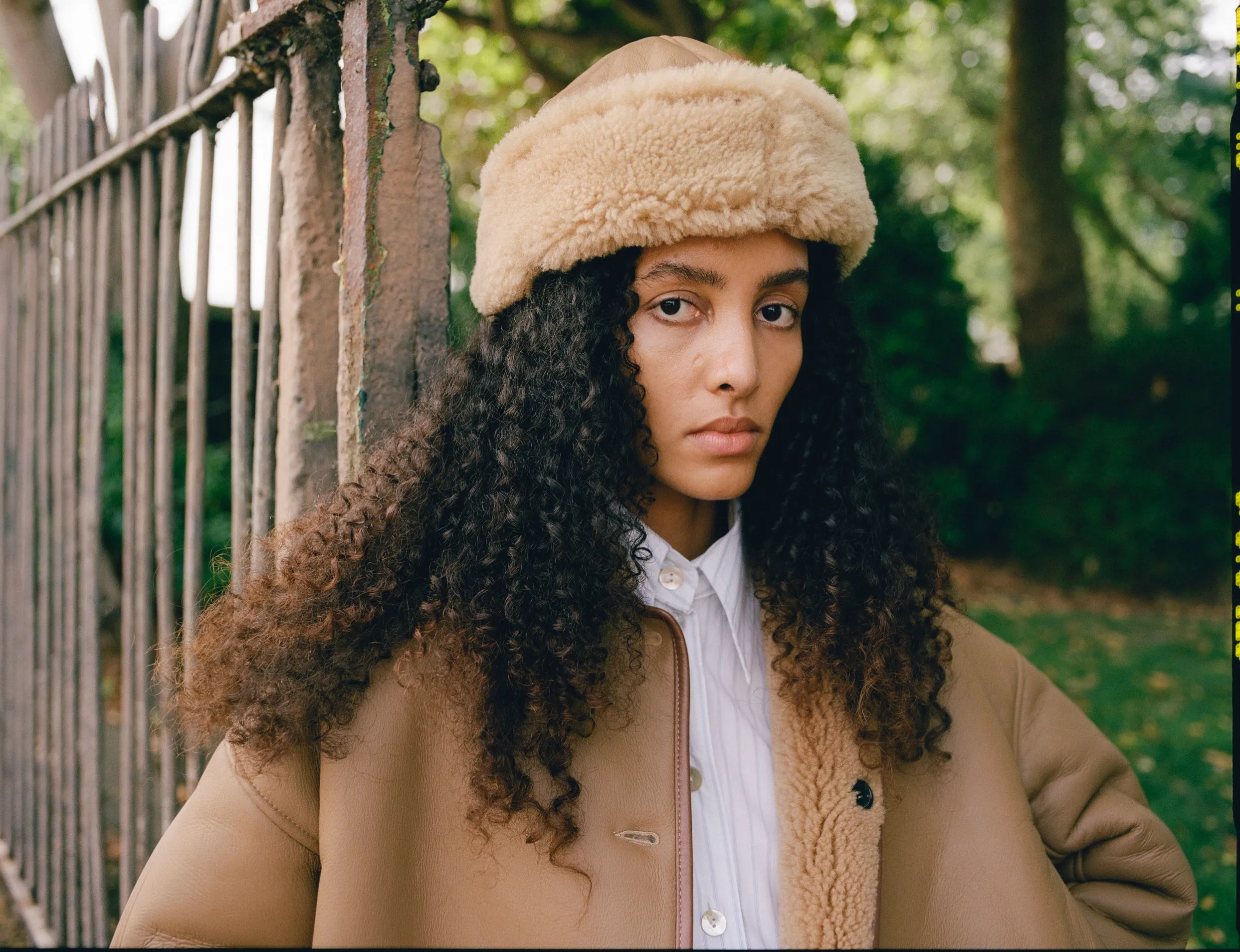 Tan Leather Back Curly Hair Sheepskin Cap sold by Cawley product image thumbnail 2